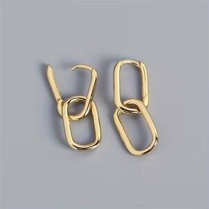 18K Gold Plated Stainless Steel Paperclip Link Huggie Drop Earrings Gold Oval